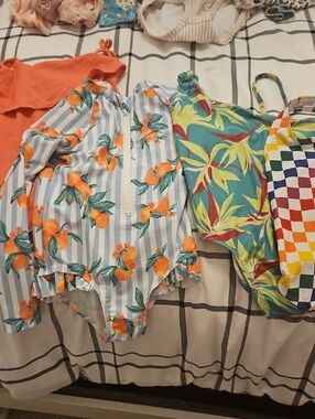 Old Navy Bright Orange Textured Kids Top & Bathing Suits